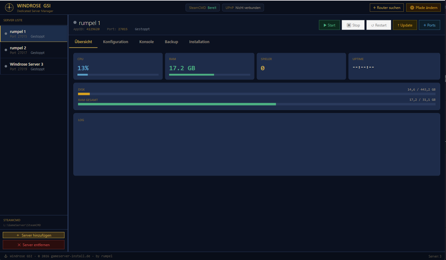 🧭 WindroseGSI – Dedicated Server Manager Windows
